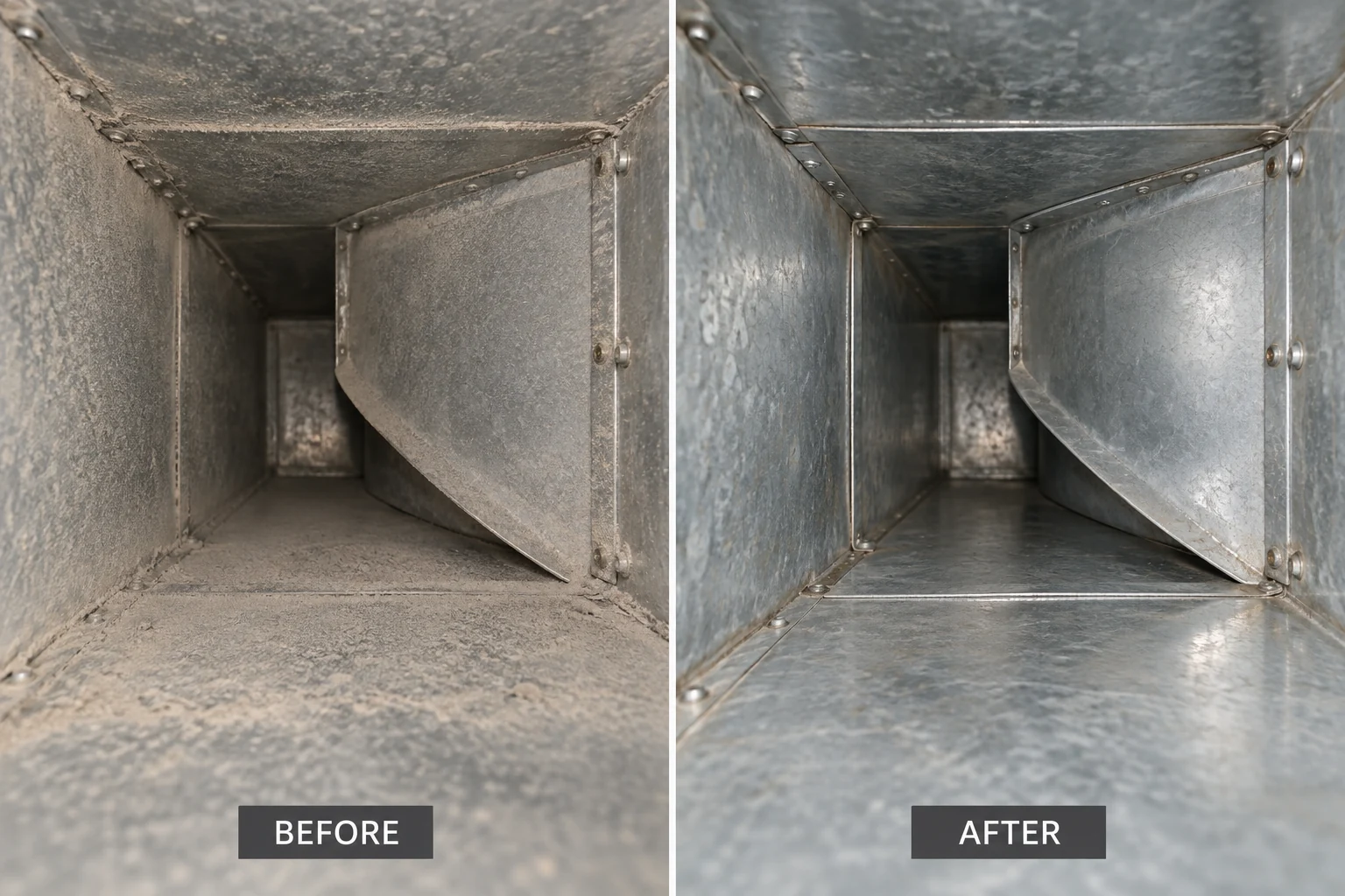 AI generated before and after illustration for commercial-duct-cleaning; not a customer job