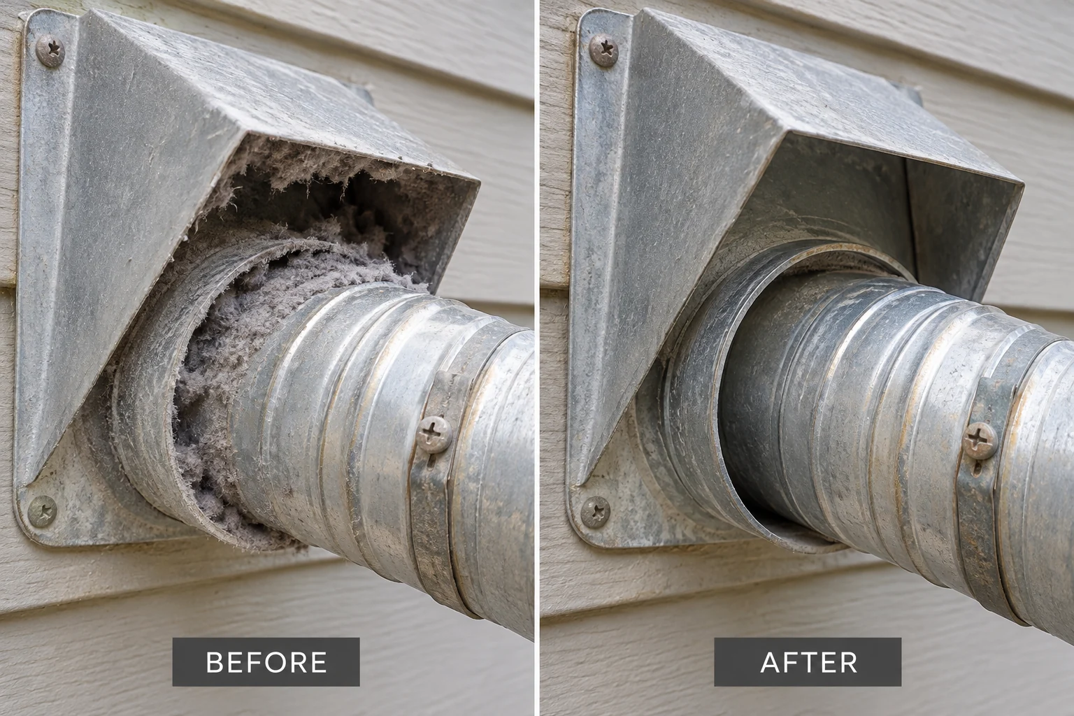 AI generated before and after illustration for dryer-vent-cleaning; not a customer job