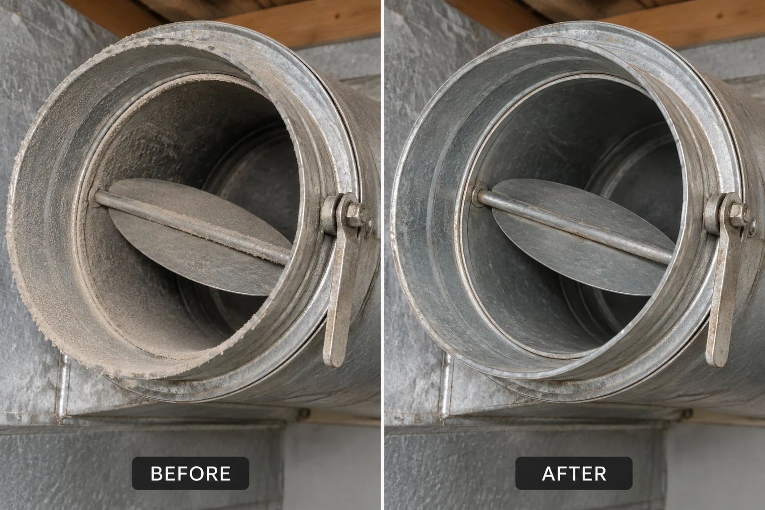AI generated before and after illustration for duct-inspection; not a customer job