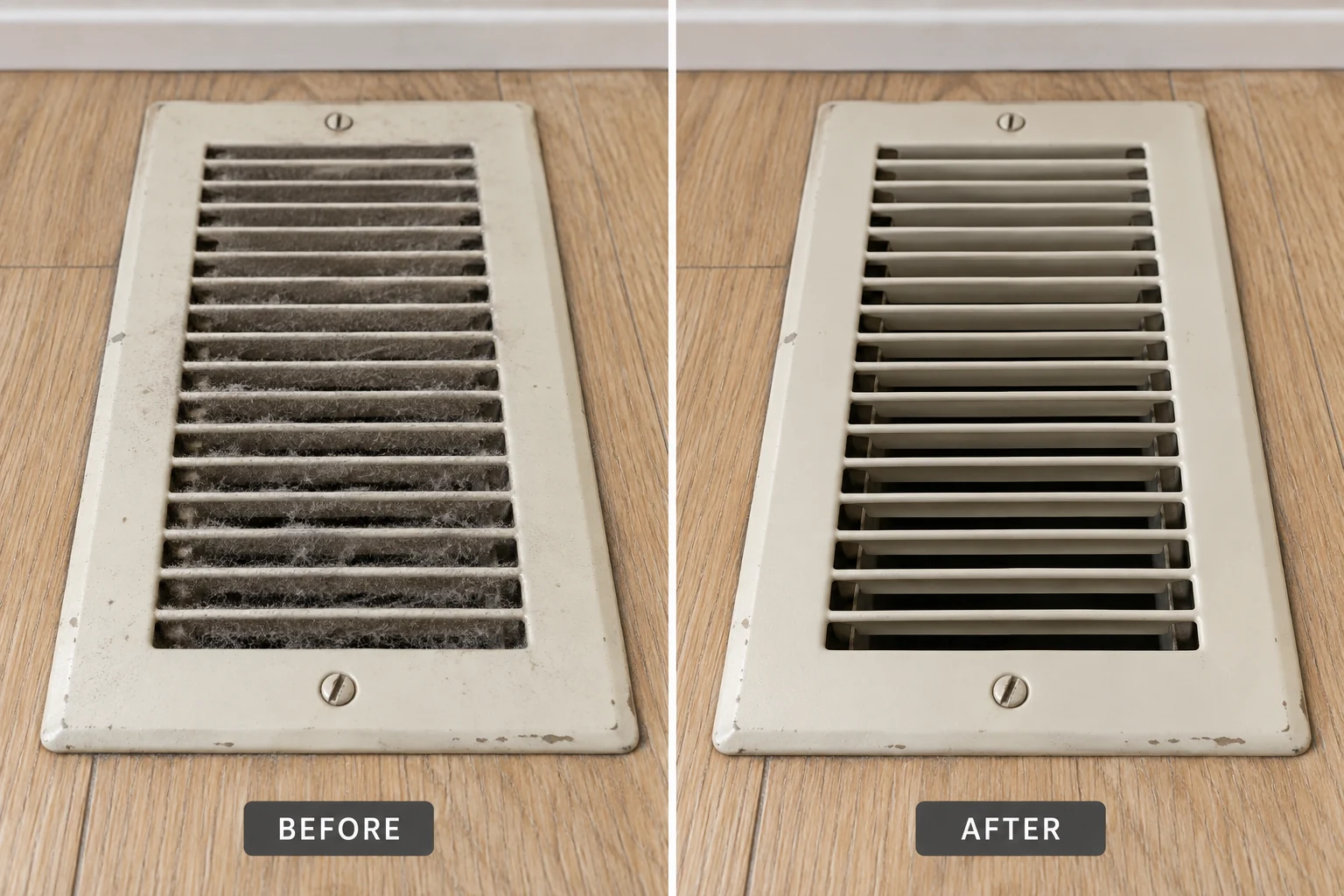 AI generated before and after illustration for vent-register-cleaning; not a customer job